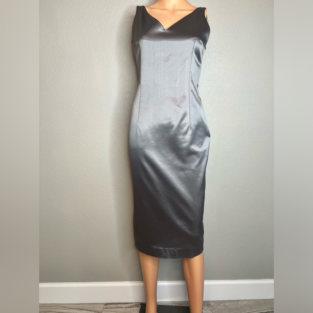 Vintage Dior 42/ US 4/6 Satin silver cocktail dress with ruched accented back. - Picture 3 of 9